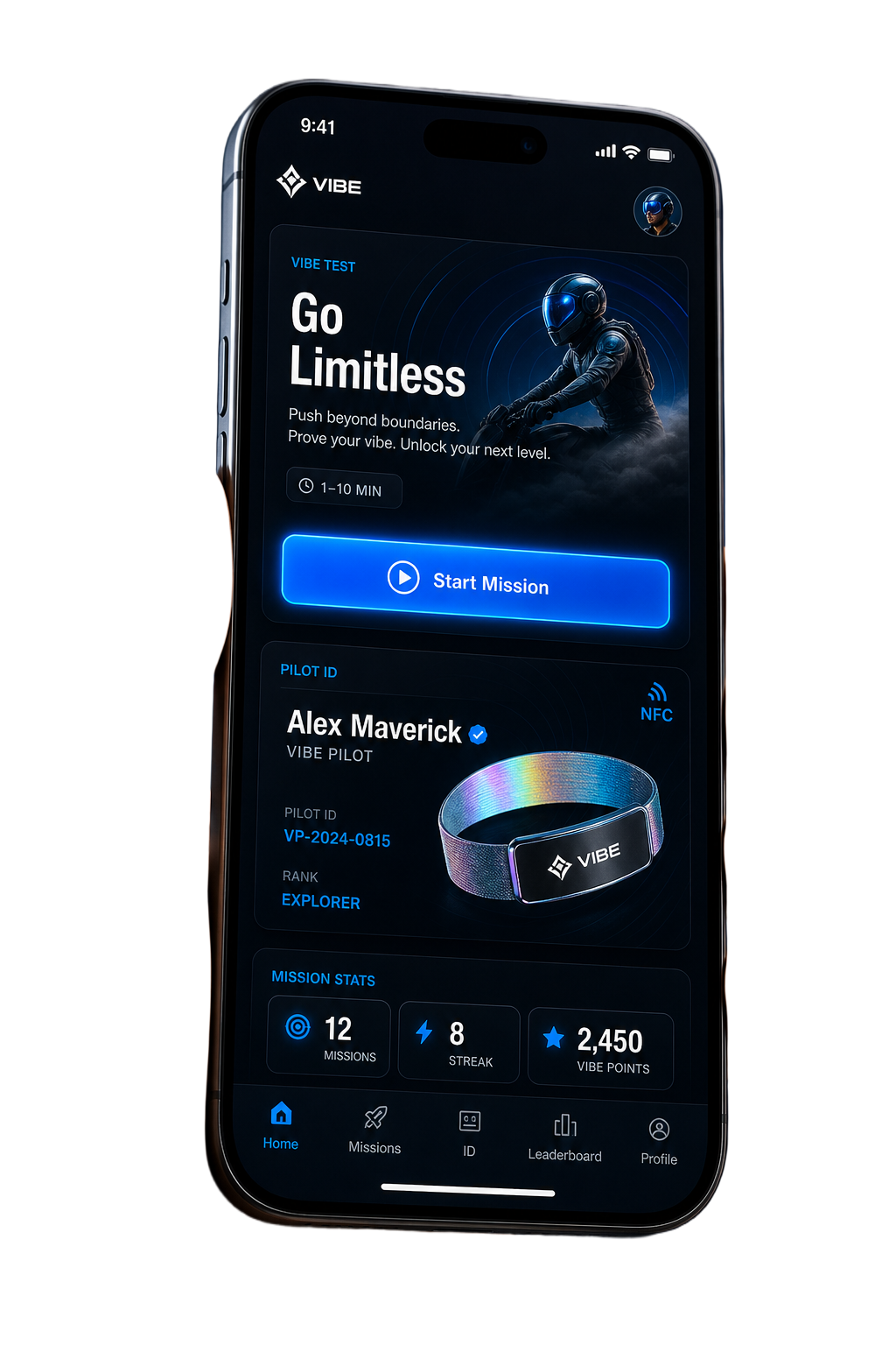 LIMITLS app op iPhone — Vibe Test en Pilot ID
